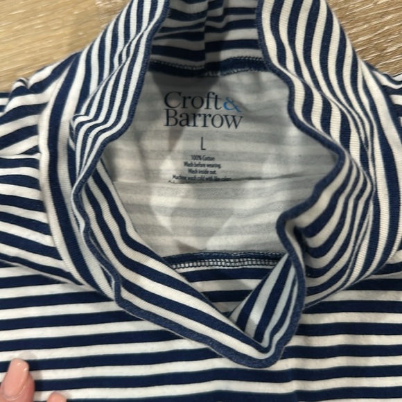NWOT Croft and barrow navy blue and white striped turtle neck long sleeve - Picture 2 of 2
